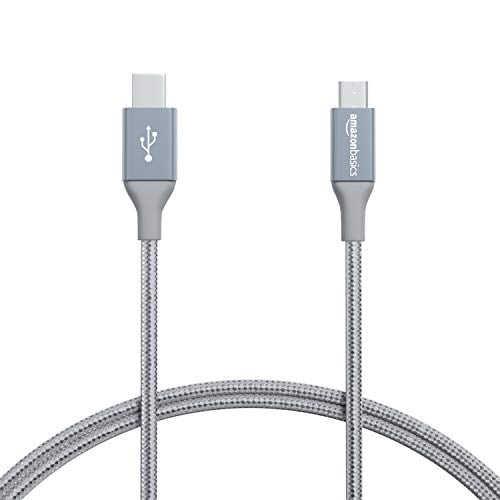 Book Cover Amazon Basics Double Braided Nylon USB Type-C to Micro-B 2.0 Male Charger Cable | 3 feet, Dark Gray