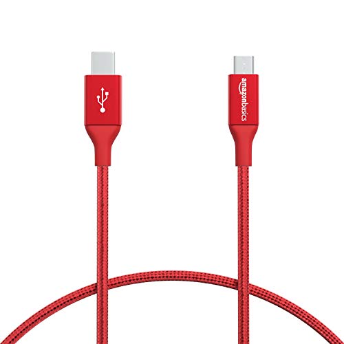 Book Cover Amazon Basics Double Braided Nylon USB Type-C to Micro-B 2.0 Male Cable | 0.3 m, Red