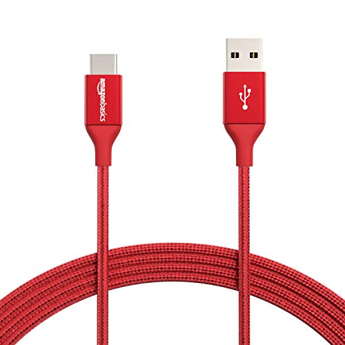 Book Cover Amazon Basics Double Braided Nylon USB-C to USB-A 2.0 Fast Charging Cable, 3A - 10-Foot, Red