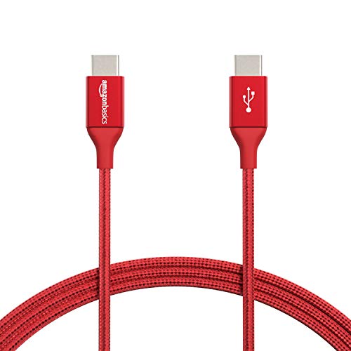 Book Cover Amazon Basics Double Braided Nylon USB Type-C to Type-C 2.0 Cable | 1.8 m, Red