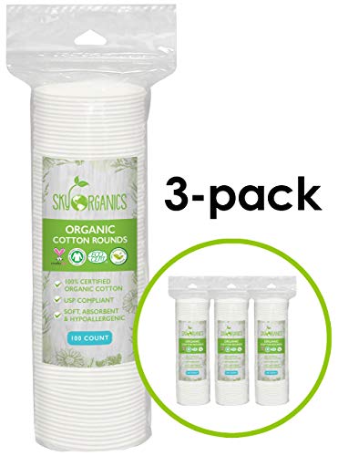 Book Cover Cotton Rounds Organic by Sky Organics (300 ct. 3 x 100), Fragrance & Chlorine-Free Cotton Pads, 100% Biodegradable Ultra Absorbent Cotton Pads, Cruelty-Free Natural Make Up Removal & Personal Care