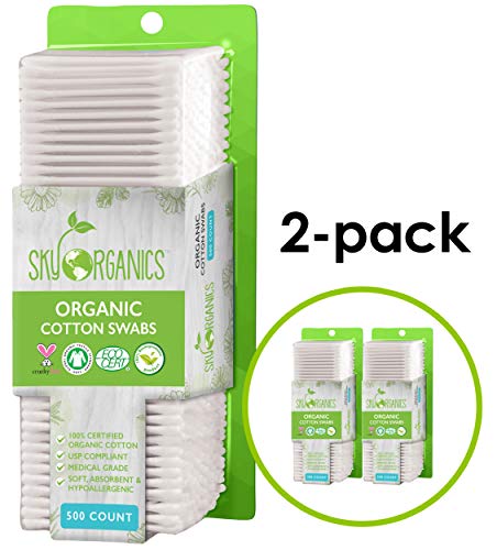 Book Cover Cotton Swabs Organic by Sky Organics (2 pack 1000ct total) Natural Cotton Buds, Cruelty-Free Cotton Swabs, Biodegradable, All Natural Cotton Swabs, Chlorine-Free Hypoallergenic Cotton Swabs
