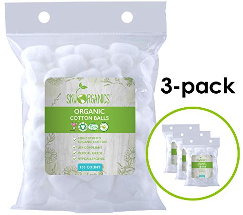 Book Cover Cotton Balls Organic by Sky Organics (300 ct. 3x100), Fragrance & Chlorine-Free Cotton Balls, 100% Biodegradable Jumbo Absorbent Jumbo Cotton Balls, Cruelty-Free Cotton for Nail & Make-up Removal