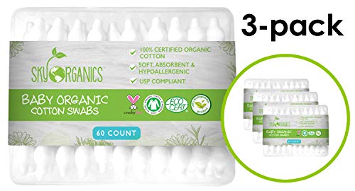 Book Cover Baby Cotton Swabs (3 packs of 60 ct. Total 180), Organic Fragrance and Chlorine-Free Kids Safety Swabs, 100% Biodegradable Gentle Baby Qtips, Cruelty-Free & Hypoallergenic Children Cotton Buds