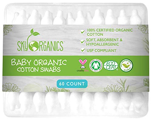 Book Cover Baby Cotton Swabs (1 pack of 60 ct.), Organic Fragrance and Chlorine-Free Kids Safety Swabs, 100% Biodegradable Gentle Baby Qtips, Cruelty-Free & Hypoallergenic Children Cotton Buds