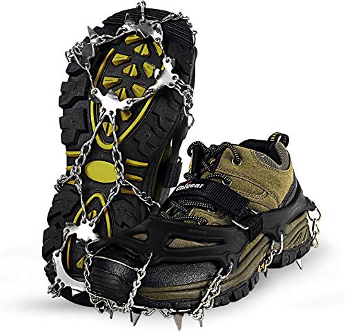 Book Cover Unigear Ice Traction Cleats Ice Snow Grips Crampons with 18 Shoe Spikes for Walking, Jogging, Climbing and Hiking (Carbon black, XL)