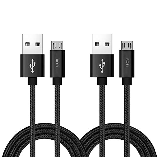 Book Cover RoFI Micro USB Cable, [2Pack] 0.6M Android Charger, Nylon Braided Micro USB Charger, High Speed USB 2.0 A to Micro B Charging Cord Universal for HTC, S6, Kindle, Android, and More (Black, 2 Feet)