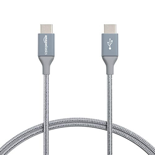 Book Cover Amazon Basics Double Braided Nylon USB Type-C to Type-C 2.0 Cable | 0.9 m, Dark Grey