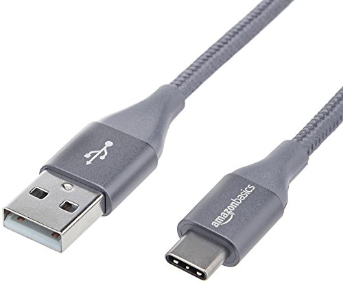 Book Cover AmazonBasics Double Braided Nylon USB Type-C to Type-A 2.0 Male Charger Cable | 6 feet, Dark Grey