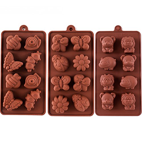 Book Cover STARUBY Silicone Molds Non-stick Chocolate Candy Mold,Soap Molds,Silicone Baking mold Making Kit, Set of 3 Forest Theme with Different Shapes Animals,Lovely & Fun for Kids