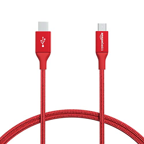 Book Cover Amazon Basics Double Braided Nylon USB Type-C to Micro-B 2.0 Male Charging Cable | 3 feet, Red