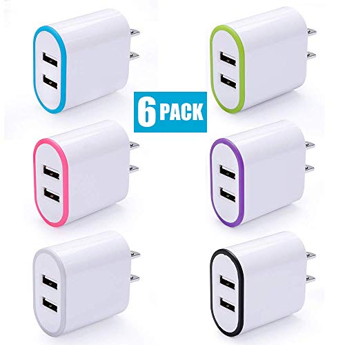 Book Cover USB Wall Charger, Charging Block, Cebkit 2.1A 6 Pack Fast Charger Plug 2 Ports Phone Charger Cubes Bulk Box Compatible Samsung Galaxy S6 S7 Edge/active, LG stylo 2/3 Plus, Tab S2 S4, Note 4 5-Colorful