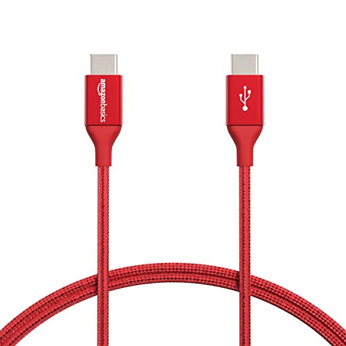 Book Cover AmazonBasics Double Braided Nylon USB Type-C to Type-C 2.0 Cable | 0.9 m, Red