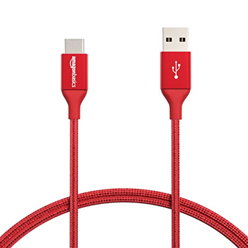 Book Cover Amazon Basics Double Braided Nylon USB-C to USB-A 2.0 Fast Charging Cable, 3A - 3-Foot, Red