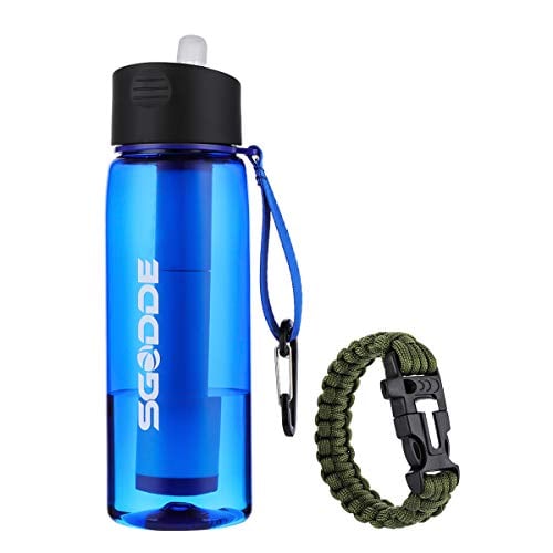 Book Cover SGODDE Water Filter Bottle with 2-Stage Filtration, Filtered Water Bottle BPA Free Portable Water straw Emergency Filter kit for Hiking, Camping, Backpacking and Travel- 22.2 oz (650ml)