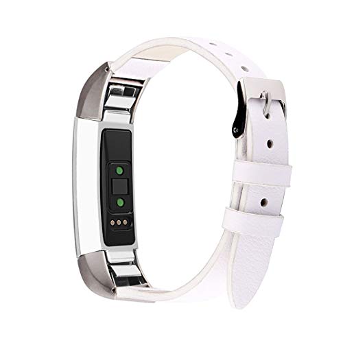 Book Cover for Fitbit Alta Band Leather, Aottom Fitbit Alta HR Leather Band Soft Replacement Bands Wrist Strap Metal Buckle Bracelet Clasp Wristband for Fitbit Alta/Fitbit Alta HR - White