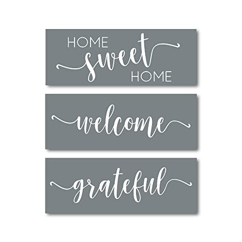 Book Cover Welcome, Home Sweet Home, Grateful Calligraphy Stencilling Set - Country Farmhouse Word Stencils – Set of 3 Reusable Sign Stencils – Easy Rustic DIY Décor