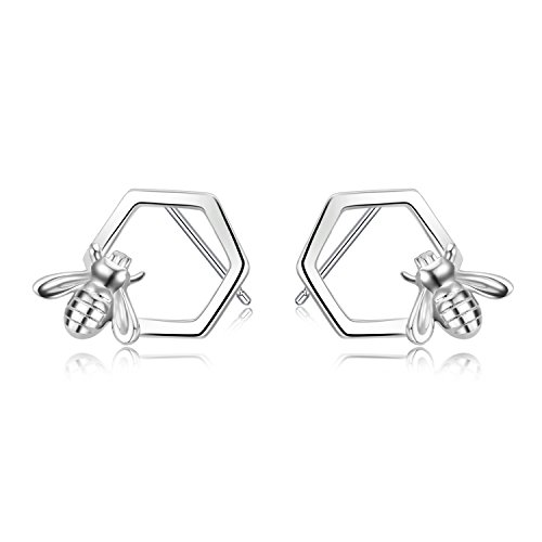 Book Cover LUHE Honeycomb and Honey Bee Earrings Hypoallergenic Cute Sterling Silver Stud Earrings for Women