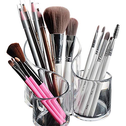 Book Cover Bekith Clear Makeup Brush Holder Organizer, Large Wavy 3 Compartment Acrylic Multi-Purpose Cosmetics Brushes Storage Solution for Eyeliner Pencil and Tall Beauty Tools (Gift-Ready)