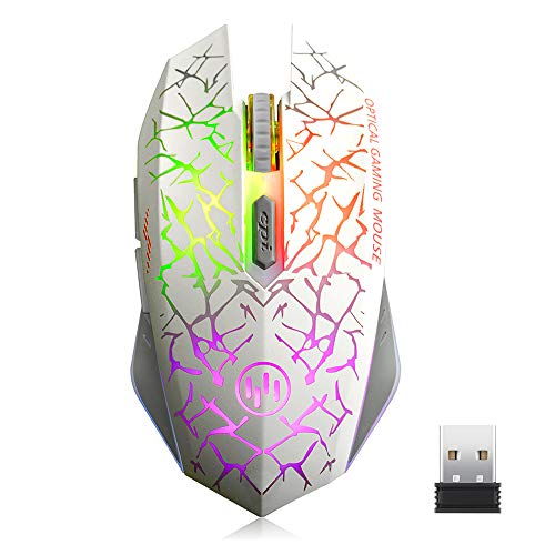Book Cover TENMOS K6 Wireless Gaming Mouse, Rechargeable Silent LED Optical Computer Mice with USB Receiver, 3 Adjustable DPI Level and 6 Buttons, Auto Sleeping Compatible Laptop/PC/Notebook (White)