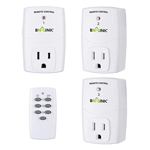 Book Cover BN-LINK Mini Wireless Remote Control Outlet Switch Power Plug In for Household Appliances, Wireless Remote Light Switch, LED Light Bulbs, White (1 Remote + 3 Outlet) 1200W/10A