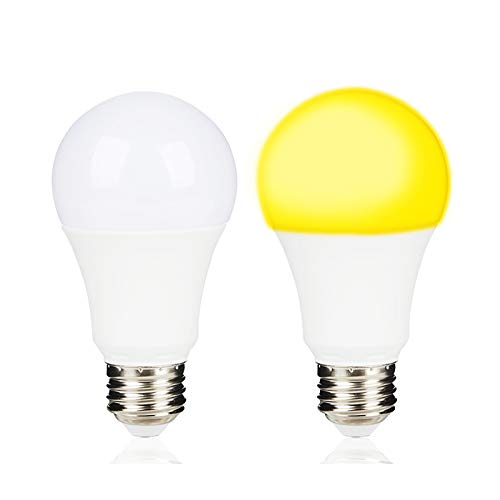 Book Cover Yellow LED Bug Light Bulb 7W, 60W Light Bulbs Equivalent, Dusk to Dawn Smart Sensor LED Bulbs, 7W E26 Yellow LED 2000k, Auto on/off, 600 Lumens, Non-Dimmable, Pack of 2