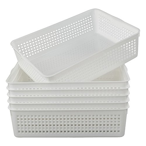 Book Cover Lesbin Plastic Storage Trays Baskets/Organizing Baskets, 13.2 Inches x 9.6 Inches x 3.6 Inches, Set of 6 (White)