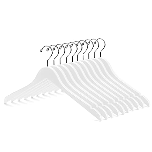 Book Cover Nature Smile Solid Gugertree Wood Shirt and Dress Hangers with Notches with Antirust Chrome Hook Pack of 10 (White)