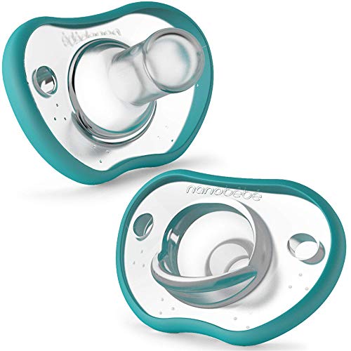 Book Cover Nanobebe Baby Pacifiers 3+ Month - Orthodontic, Curves Comfortably with Face Contour, Award Winning for Breastfeeding Babies, 100% Silicone - BPA Free. Perfect Baby Registry Gift 2pk, Teal