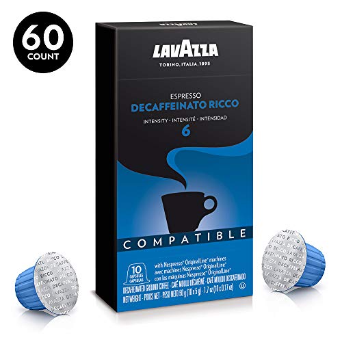 Book Cover Lavazza Nespresso Compatible Capsules, Decaffeinato Ricco Espresso Dark Roast Coffee (Pack of 60)