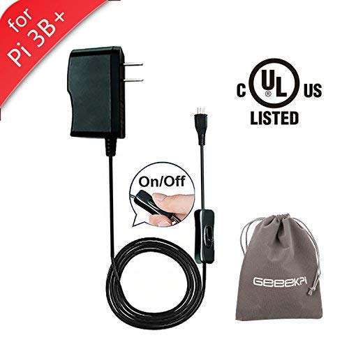 Book Cover [UL Listed] GeeekPi Raspberry Pi 3 Model B+ (B Plus) Power Supply Micro USB with ON/Off Switch 5V 2.5A US Plug Charger Power Adapter for Raspberry Pi 3/2 Model B & Retroflag NESPI CASE Plus
