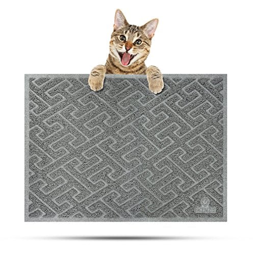 Book Cover EHZNZIE Cat Litter Mat Non-Slip XL (35 x23 Inches) Traps Litter from Box and Paws, Pet Feeding Food Mat, Scatter Control and Phthalate BPA Free, Soft on Sensitive Paws and Easy to Clean-(Light Grey)