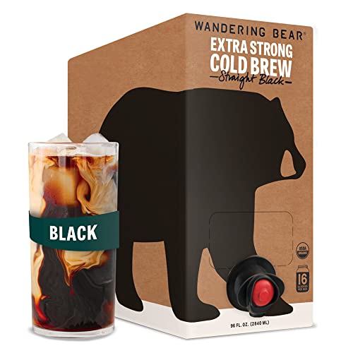 Book Cover Wandering Bear Straight Black Organic Cold Brew Coffee On Tap, 96 fl oz - Extra Strong, Smooth, Unsweetened, Shelf-Stable, and Ready to Drink Iced Coffee, Cold Brewed Coffee, Cold Coffee