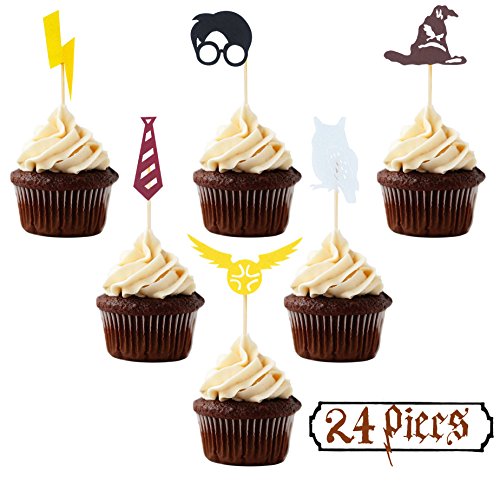Book Cover Wizard Cupcake Toppers (Set of 24) Wizard School Birthday Party Decorations Supplies Party Decor
