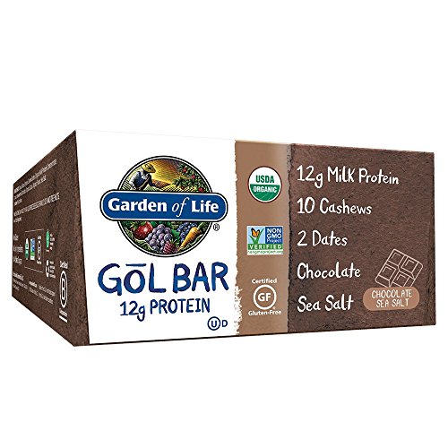 Book Cover Garden of Life Organic GOL Bars â€“ Chewy High Protein Whole Food Bar â€“ Chocolate Sea Salt (12 per Carton) | Certified Organic, Non-GMO & Gluten Free, No Gluten, No Added Sugar â€“ 12g Milk Protein
