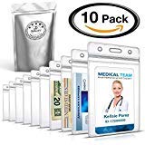 Book Cover ID Badge Card Holder, Double Sided Vertical Clear Vinyl ID Pass Holder Bulk Kit. Heavy Duty PVC Plastic Resealable Waterproof Versatile Name Badge Holder, Pack of 10 (10)