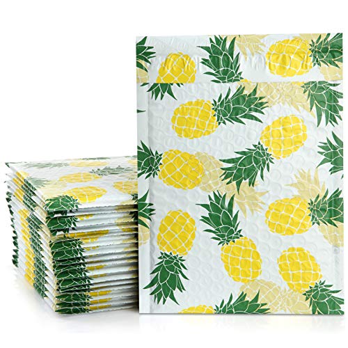 Book Cover UCGOU Bubble Mailers 6x10 Inch Pineapple Designer 25 Pack Poly Padded Envelopes Small Business Mailing Packages Self Seal Adhesive Waterproof Boutique Shipping Bags for Jewelry (Internal Size 6x9)