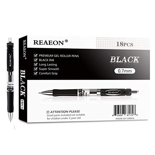 Book Cover Retractable Gel Pens Fine Point Black Ink Rollerball Pen, Smooth Writing Pens for Office - 0.7mm with Grips, 18 Pack