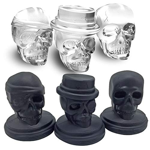 Book Cover Kidac Skull Ice Cube Mold Creative 3D Skull Mold Food-Grade Flexible Silicone Skull Ice Cube Tray for Chilling Drinks BPA Free (Set of 3 Different Skull Molds)