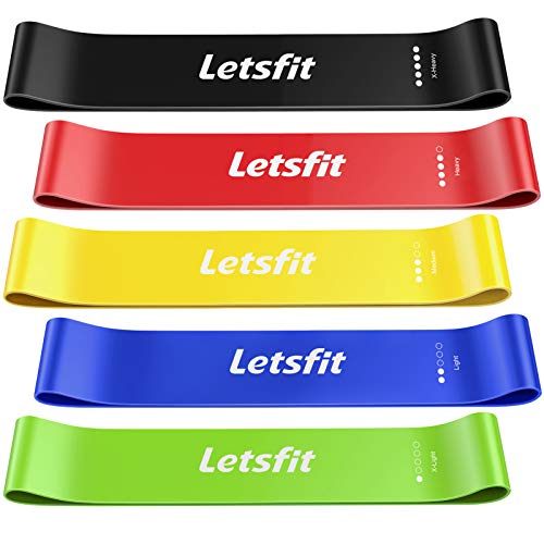 Book Cover Letsfit Resistance Loop Exercise Bands with Instruction Guide and Carry Bag, Set of 5