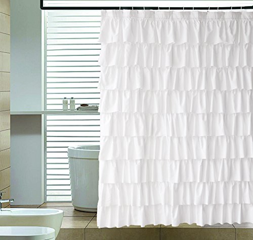 Book Cover Ameritex Ruffle Shower Curtain Home Decor | Soft Polyester, Decorative Bathroom Accessories | Great for Showers & Bathtubs |White,72