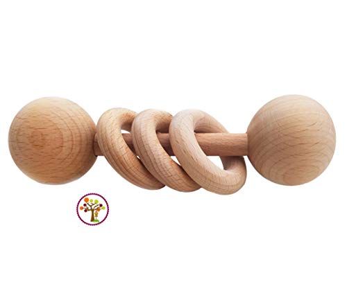 Book Cover Baby Wooden Toy Natural Untreated Wooden Teether Toy w/Beeswax. Marcus Montessori Small Wooden Baby Rattle