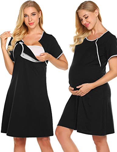Book Cover Ekouaer Nursing Nightgown Nightdress Hospital Gown Delivery/Labor/Maternity/Pregnancy Soft Breastfeeding Dress