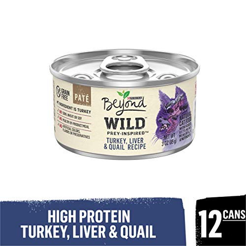 Book Cover Purina Beyond Grain Free, Natural, High Protein Pate Wet Cat Food, WILD Turkey, Liver & Quail - (12) 3 oz. Cans