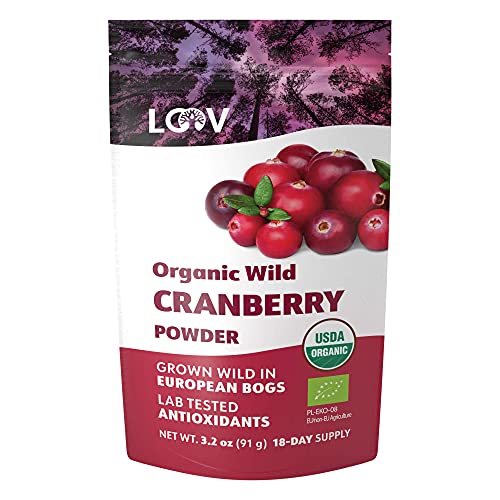 Book Cover LOOV Organic Wild Cranberry Powder, 100% Whole Organic Cranberry Fruit, Freeze Dried and Powdered Wild Nordic Unsweetened Cranberries, Raw, 3.2 Ounces, 18-Day Supply, No Added Sugar