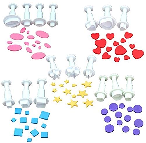 Book Cover Cookie Cutters,Plunger Cutter Cake Decorating Supplies Fondant Molds,16 Pcs,Heart/Square/Oval/Circular/Star,White,Dadam