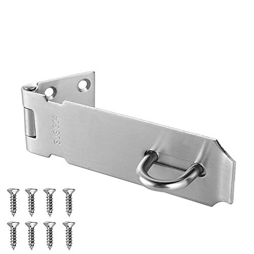 Book Cover JQK Door Hasp Latch Lock, 5 inch Stainless Steel Safety Packlock Clasp Thickness 1.9 mm, Brushed Finish, DL130-BN