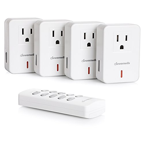 Book Cover DEWENWILS Remote Control Outlet Plug Wireless On Off Power Switch, Programmable Remote Light Switch Kit, 100ft RF Range, Compact Design, ETL Listed, White (1 Remote + 4 Outlets Set)