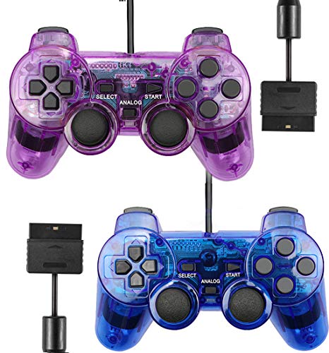 Book Cover Wired Controller for PS2 Playstation 2 Dual Shock(Pack of 2,ClearPurple and ClearBlue)