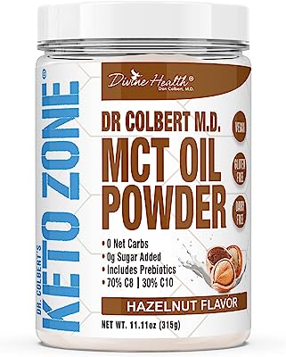 Book Cover Dr.Colbert's Keto Zone MCT Oil Powder (Hazelnut Flavor) (300 Grams) (30 Day Supply) - Recommended in Dr. Colbert's Keto Zone - Alternative Coffee Creamer - Ketogenic - Dairy Free - Soy Free